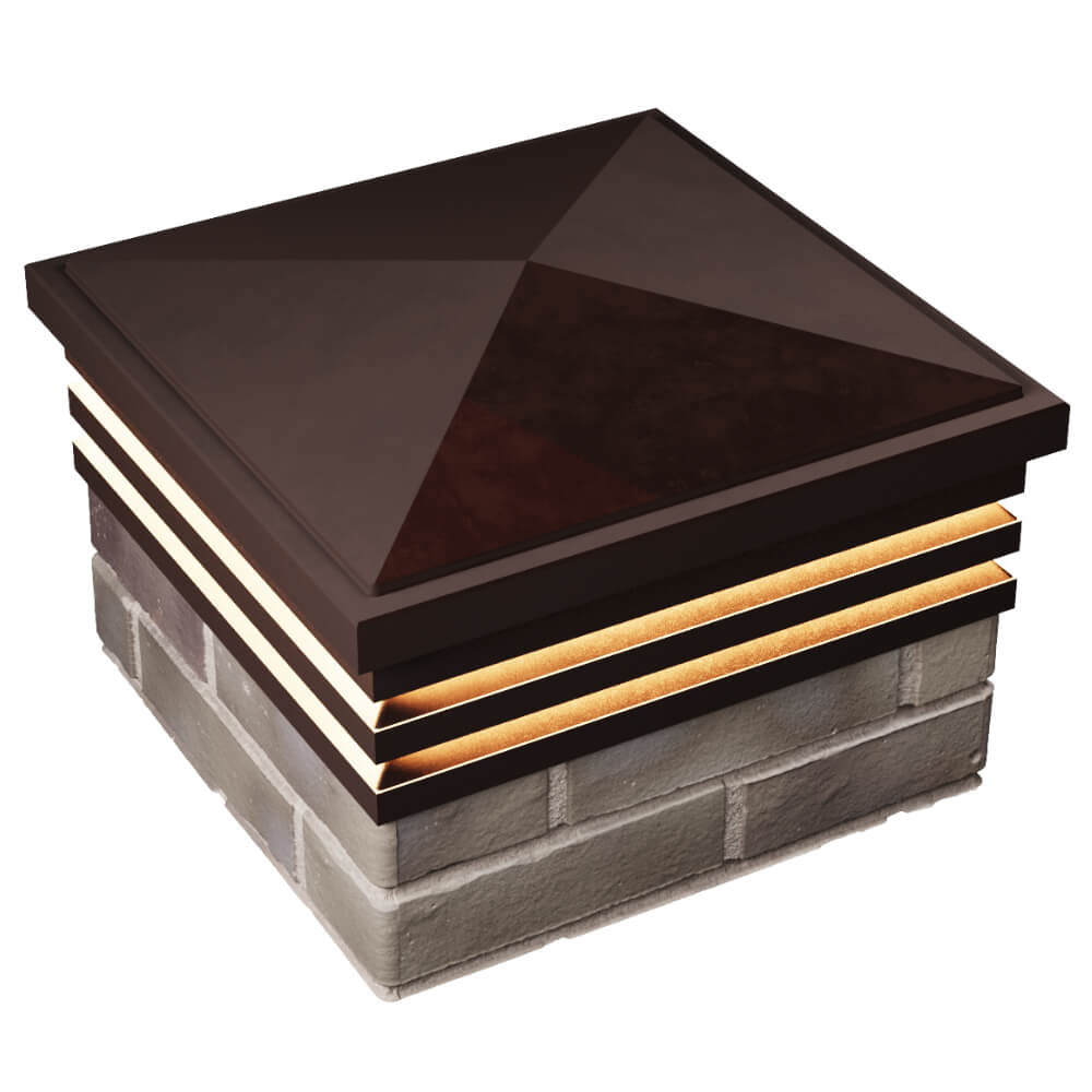 Колпак Zking Бона ХайТек Коричневый на столб 1.5х1.5 кирпича (385х385мм) с подсветкой в Владимире фото