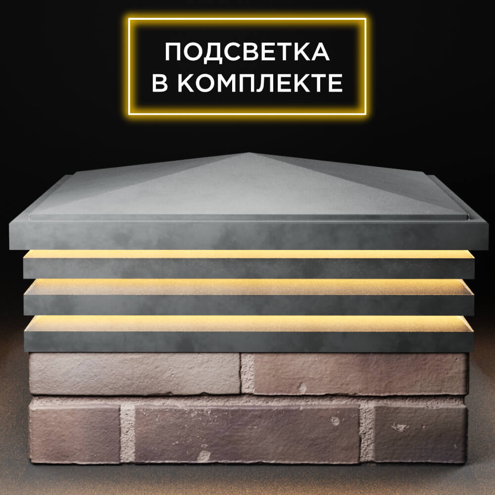 Колпак Zking Бона ХайТек Серый на столб 2х2 кирпича (513х513мм) с подсветкой Владимир фото