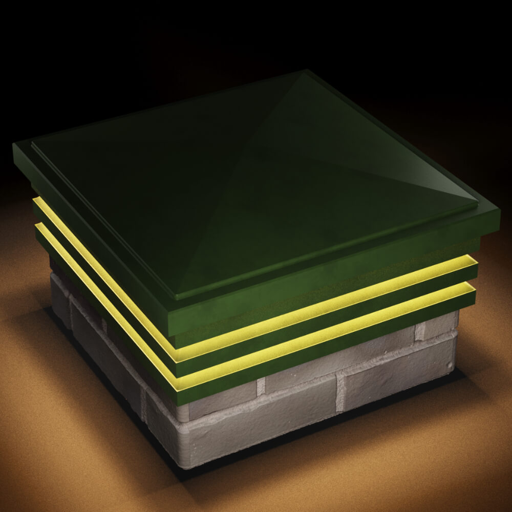 Колпак Zking Бона ХайТек Зеленый на столб 1.5х1.5 кирпича (385х385мм) с подсветкой в Владимире фото