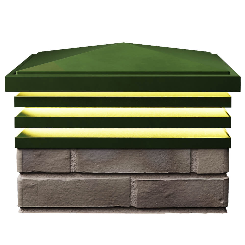 Колпак Zking Бона ХайТек Зеленый на столб 1.5х1.5 кирпича (385х385мм) с подсветкой в Владимире фото