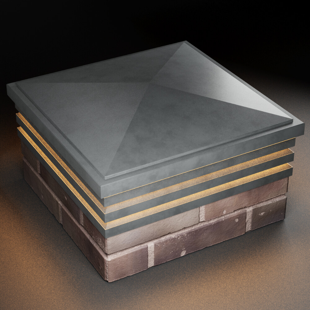 Колпак Zking Бона ХайТек Серый на столб 2х2 кирпича (513х513мм) с подсветкой в Владимире фото