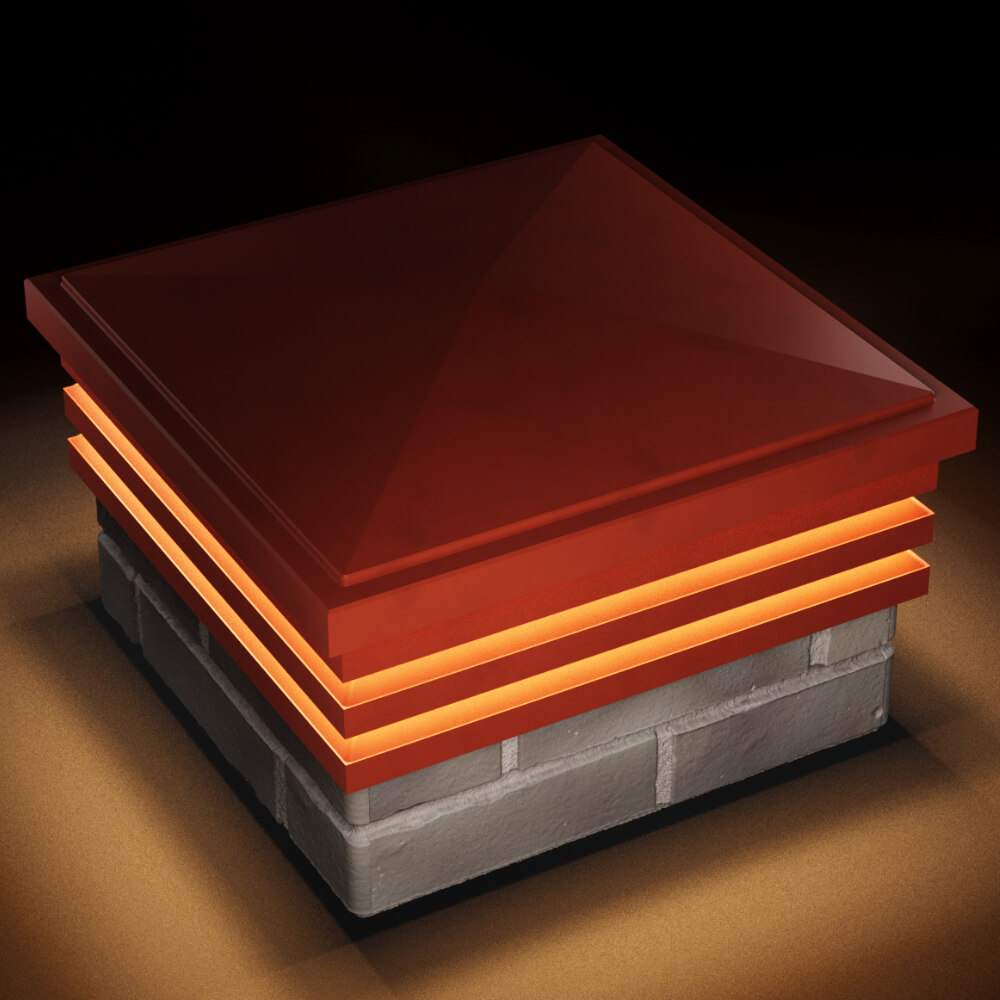 Колпак Zking Бона ХайТек Красный на столб 1.5х1.5 кирпича (385х385мм) с подсветкой в Владимире фото