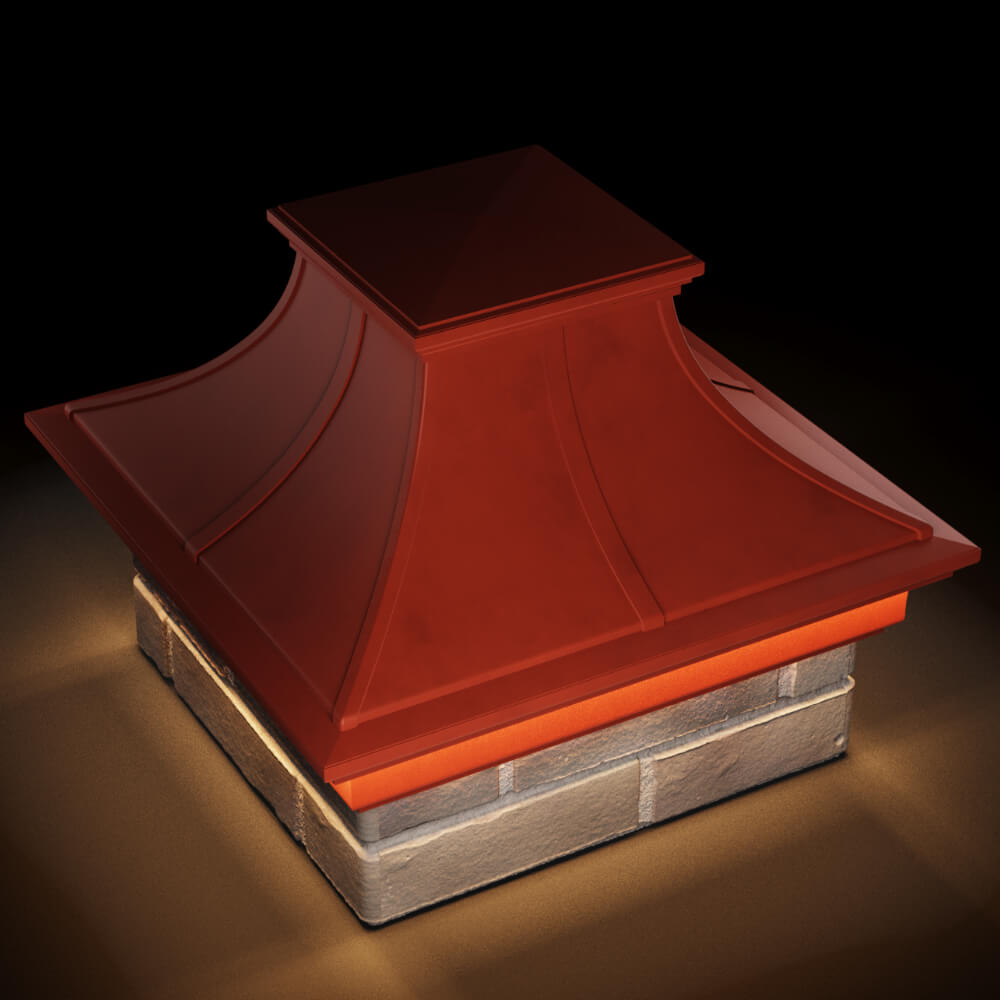 Колпак Zking Монблан Премиум Красный на столб 1.5х1.5 кирпича (385х385мм) с подсветкой в Владимире фото