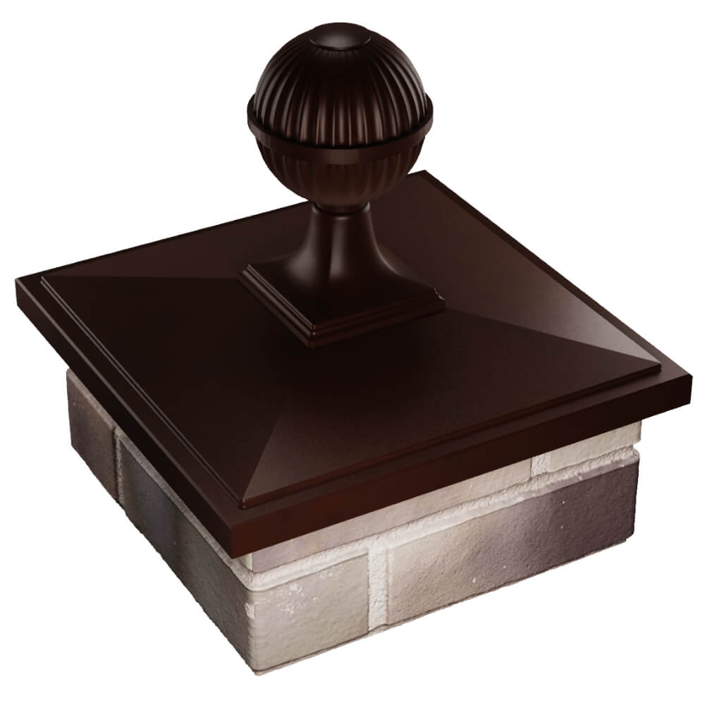 Колпак Zking БонаМоно Коричневый с шаром на столб 1.5х1.5 кирпича (385х385, 400х400мм) в сборе в Владимире фото