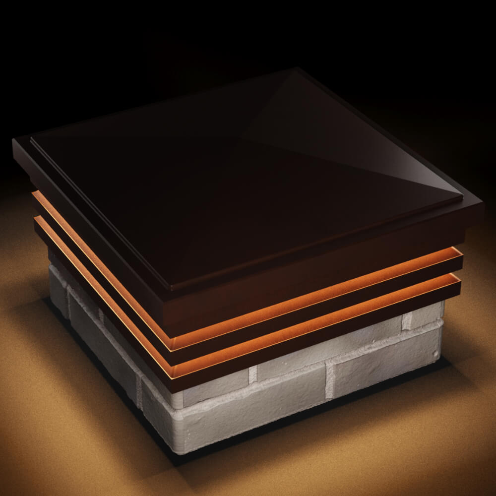 Колпак Zking Бона ХайТек Коричневый на столб 1.5х1.5 кирпича (385х385мм) с подсветкой в Владимире фото