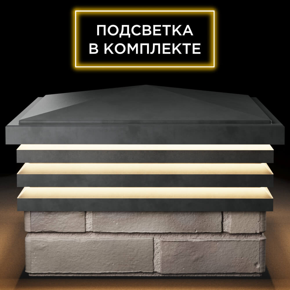 Колпак Zking Бона ХайТек Серый на столб 1.5х1.5 кирпича (385х385мм) с подсветкой Владимир фото