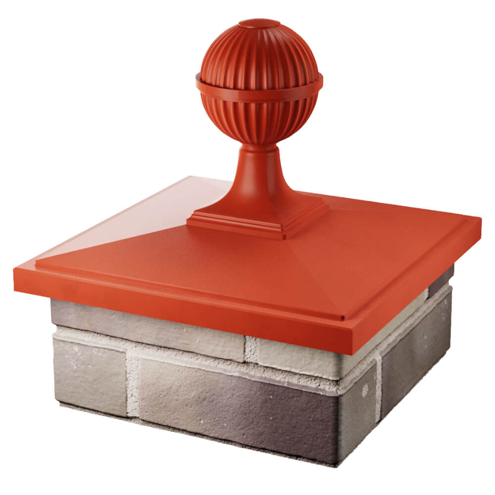 Колпак Zking БонаМоно Красный с шаром на столб 1.5х1.5 кирпича (385х385, 400х400мм) в сборе в Владимире фото