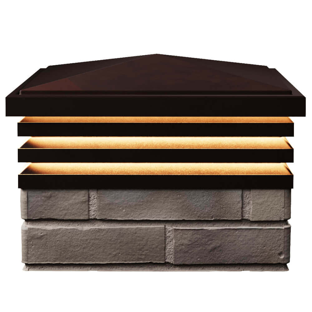 Колпак Zking Бона ХайТек Коричневый на столб 1.5х1.5 кирпича (385х385мм) с подсветкой в Владимире фото